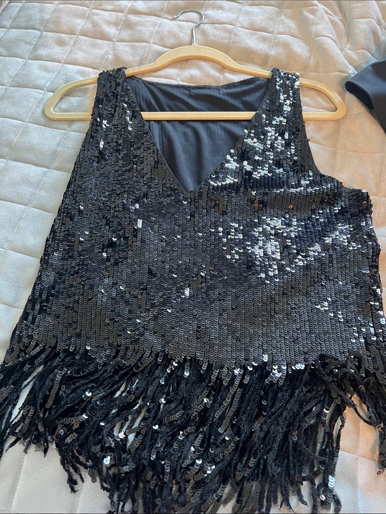 Tops - Black Sequin Fringe Tank Top